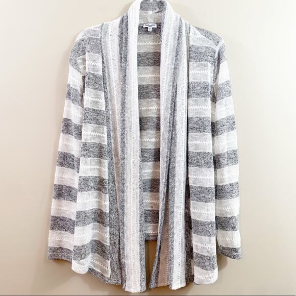 Splendid Drape Open Knit White/Black Striped Long Sleeve Cardigan Sweater - Picture 1 of 4